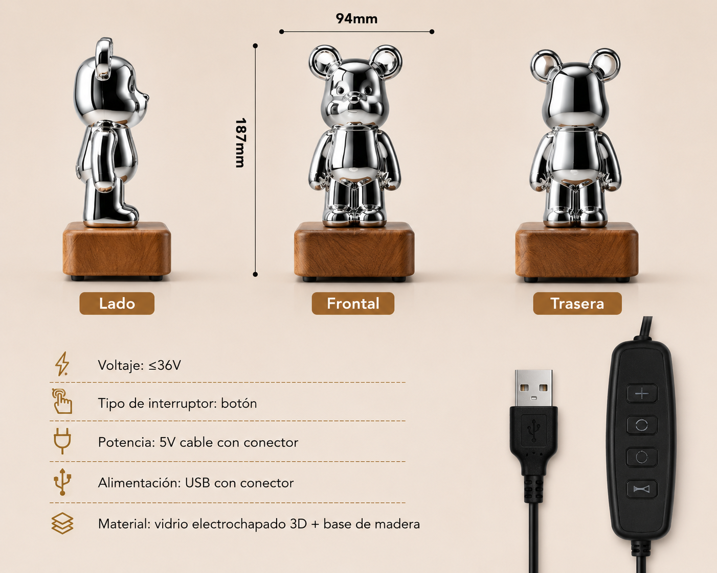 LumiBear – Lámpara LED 3D efecto fuegos artificiales